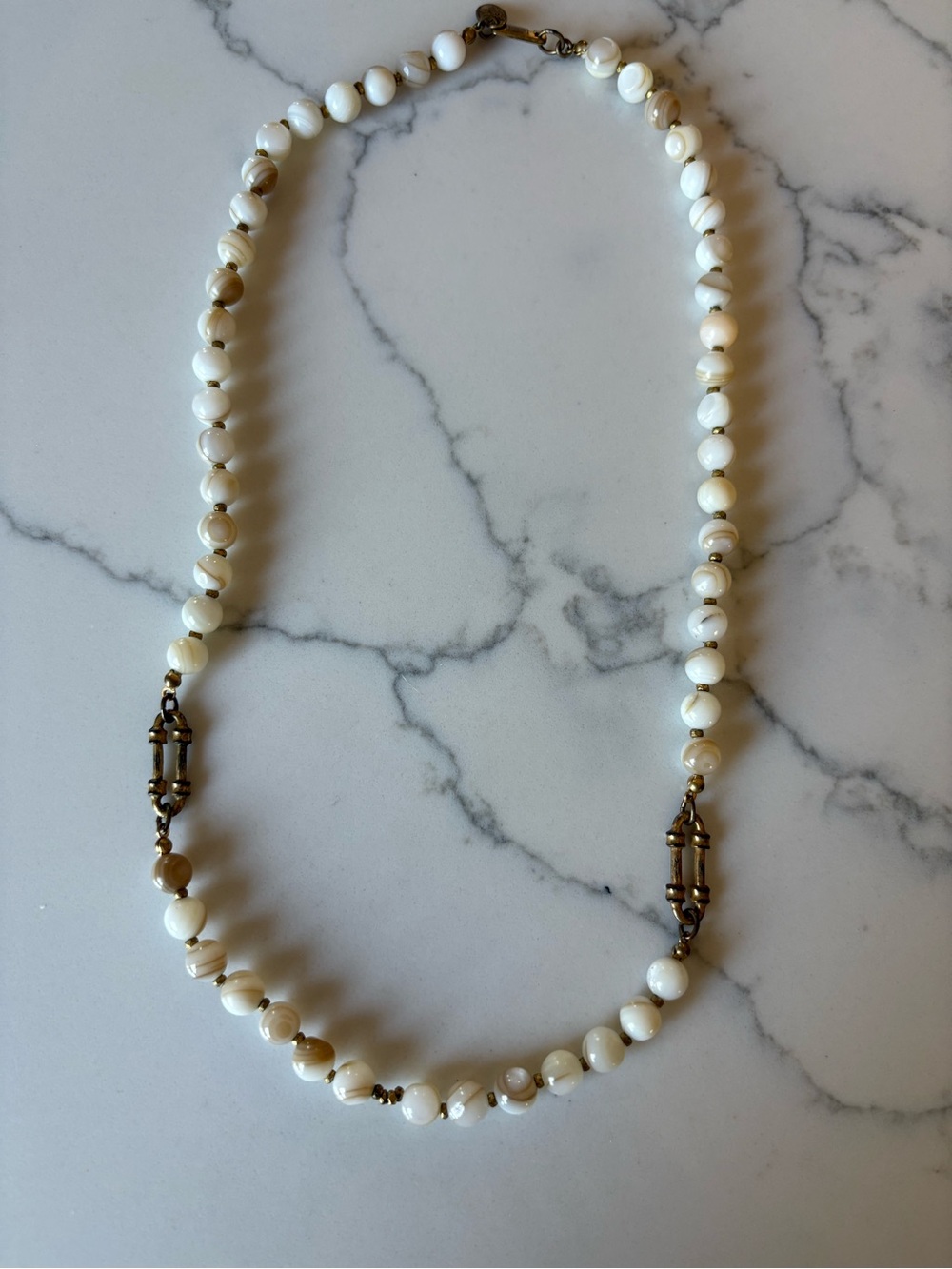 Vintage Miriam Haskell Signed White Glass Bead Necklace 22”